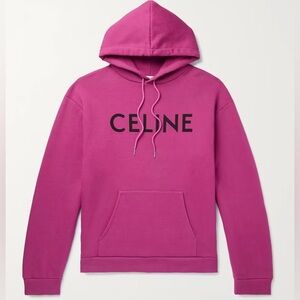 Celine Pink Graphic Drawstring Pullover Hoodie with Black Logo M